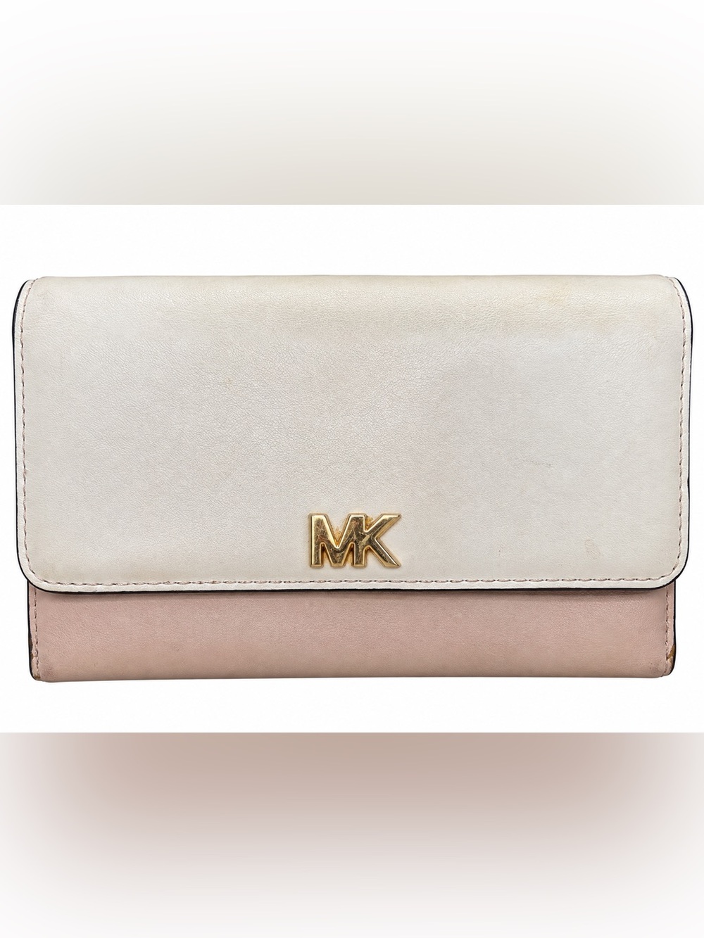 Michael Kors Cream and Blush Leather Clutch with Gold MK Logo